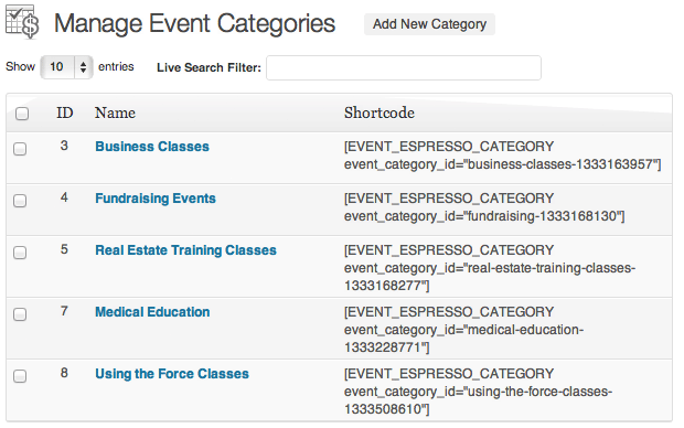 WordPress Event Categories