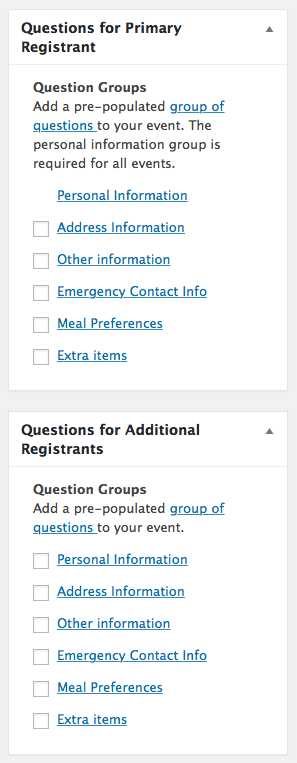 Questions for Additional Registrants box