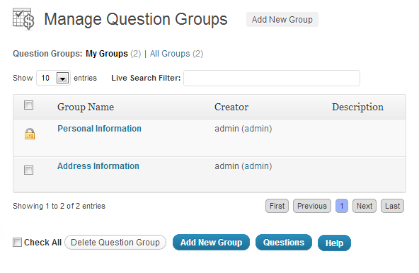 menu guide - question groups - manage question groups