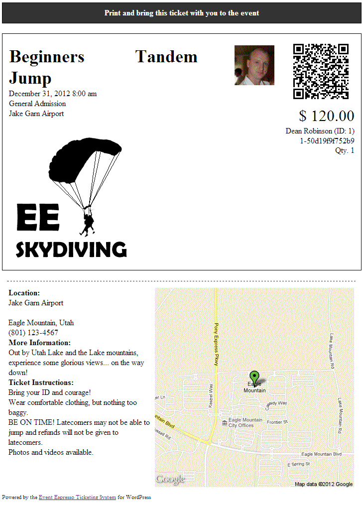 skydiving ticket