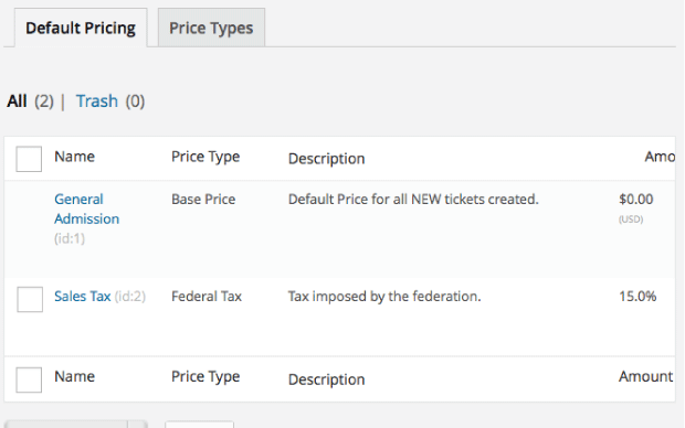 Default Prices Settings