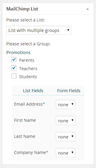 Choose a group and match up merge fields through the event editor