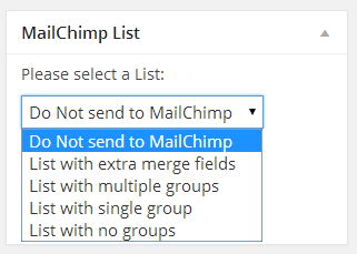 Choose a list in MailChimp through the event editor