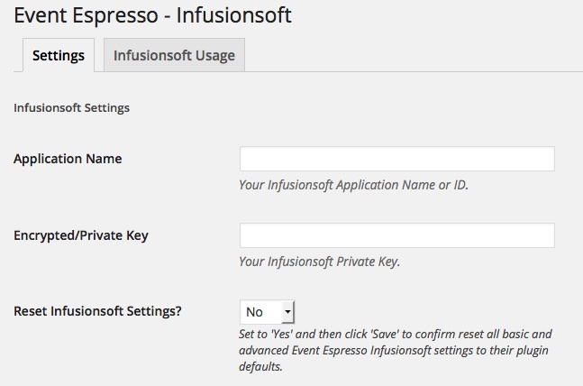 Infusionsoft Integration - Settings