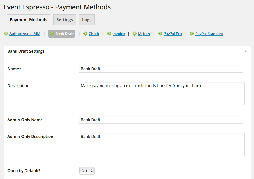 Bank Draft Payment Method Event Espresso