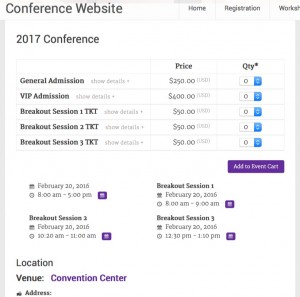 conference registration ticket select