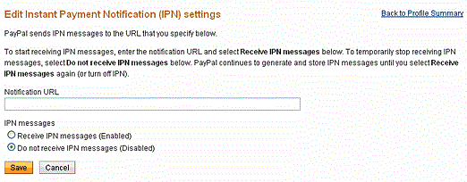 PayPal IPN settings