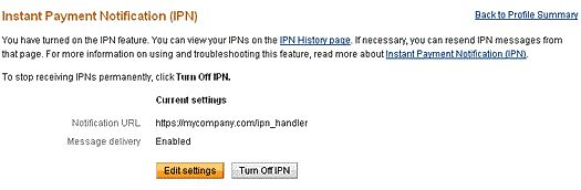 PayPal IPN settings