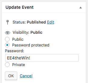 password protected event pages and registration