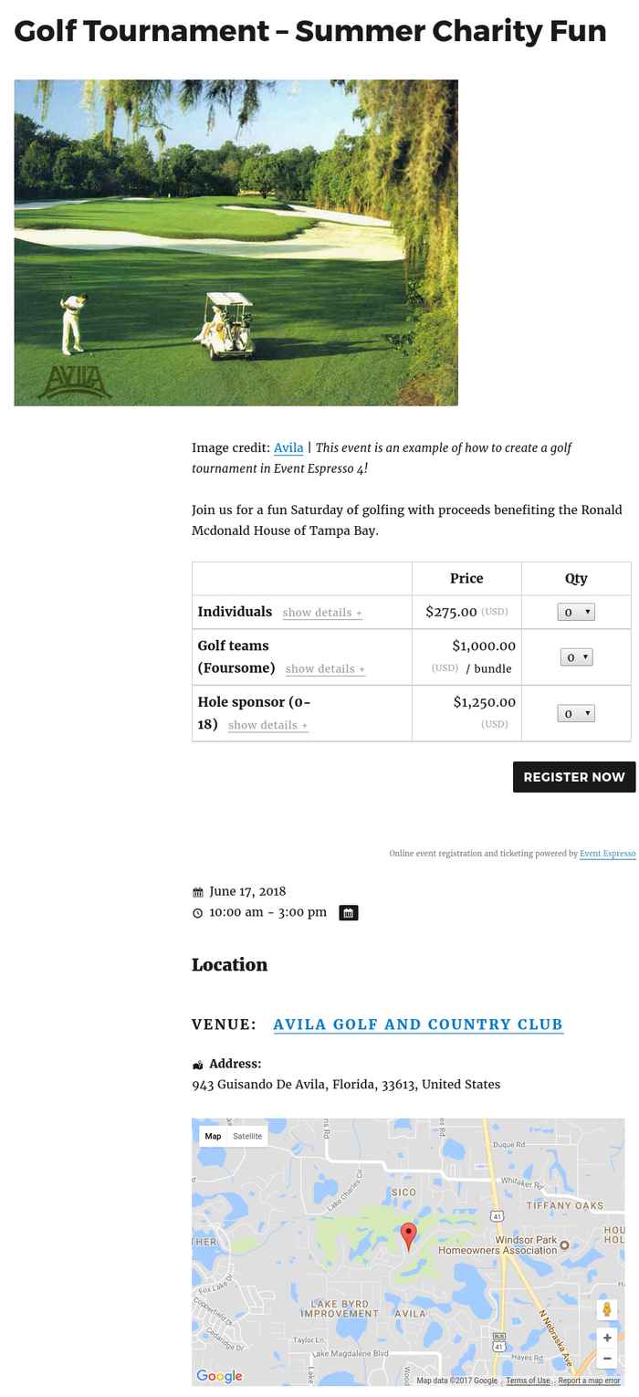 An example of a golf tournament with Event Espresso and WordPress