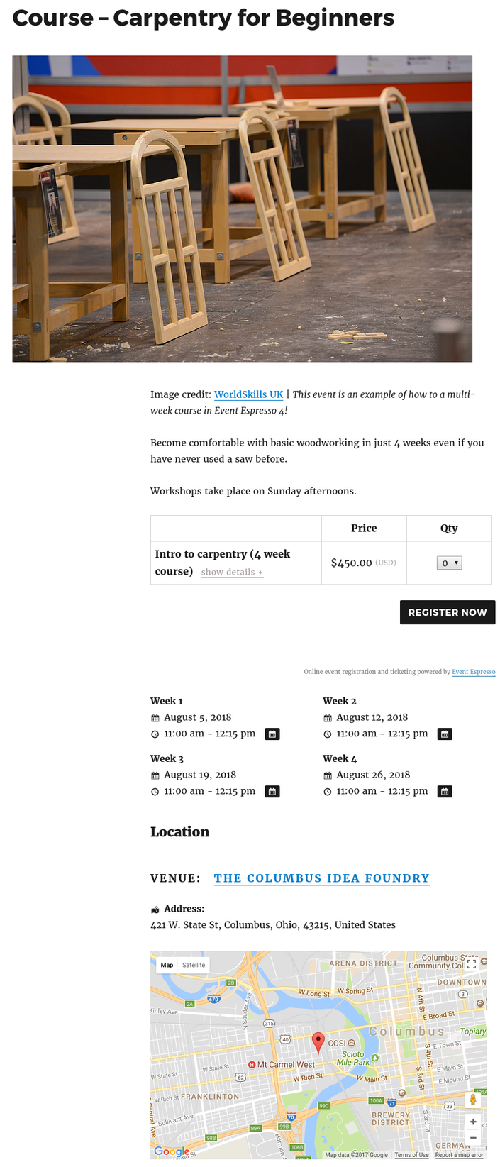 An example of a course with Event Espresso and WordPress