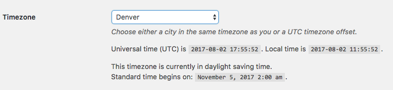 WordPress Time Zone Settings Events