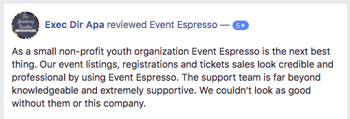 Our event listings, registrations and ticket sales look credible and professional by using Event Espresso
