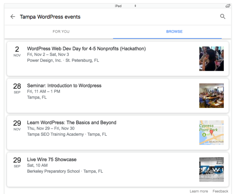 Event Schema shown in Google search results